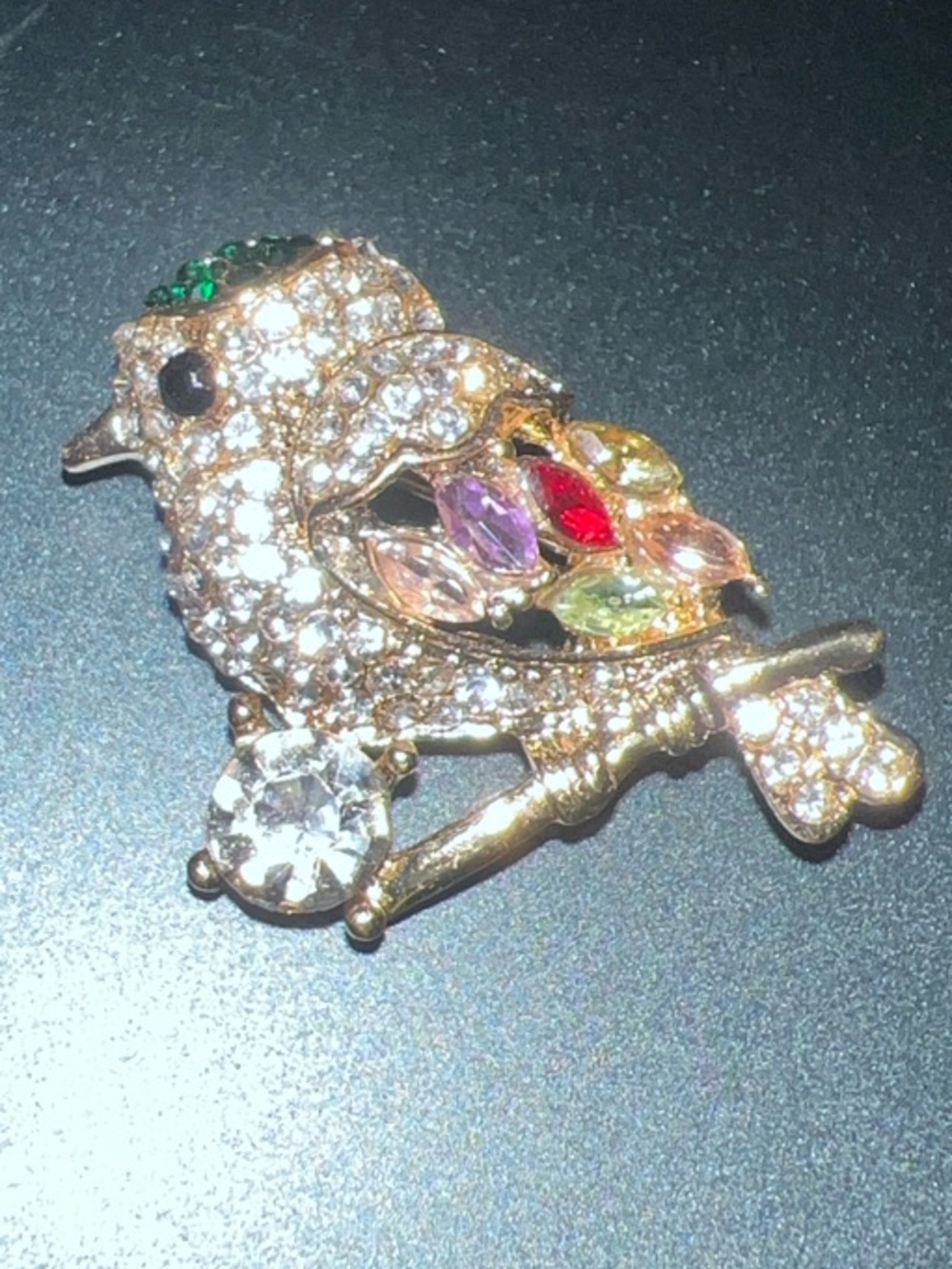 Gold-Tone jeweled Multicolor Crystal Bird brooche - Decorative Bird